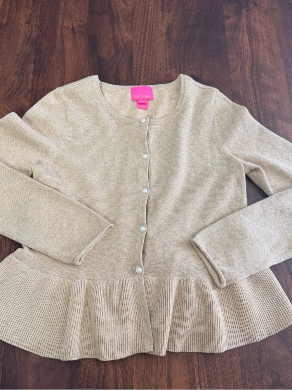 Lilly Pulitzer Metallic Gold Ruffle Hem Cardigan
